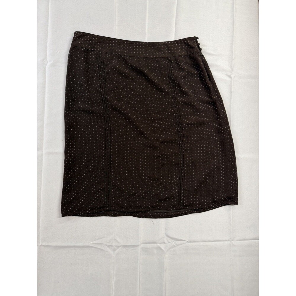 GAP Skirt Sz 14 Brown Polka Pin Dot Lined Pencil Button Zip A Line Pink Midi
